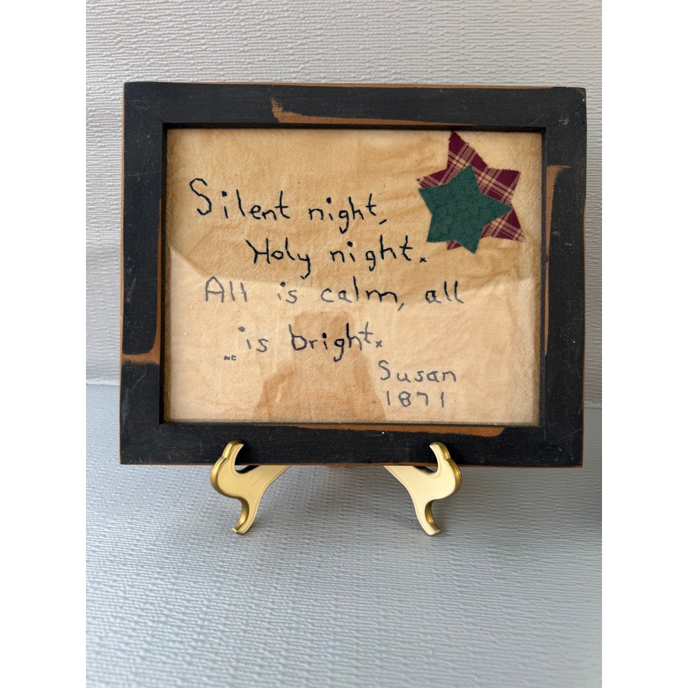 The Pillow Patch Silent Night Primitive Framed Art Rustic Christmas Decor 1871